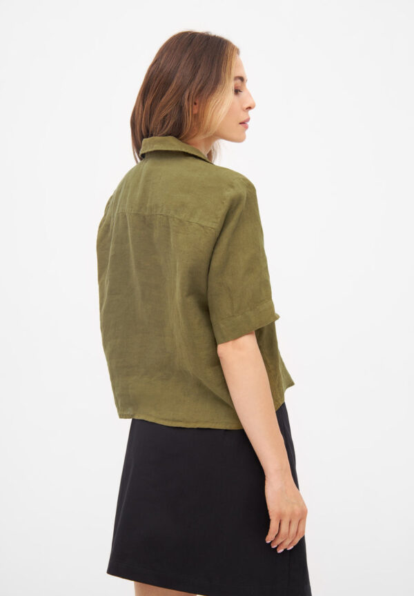 Kurzarmbluse CAROL aus Leinen Blouse GB1549 Olive Oil Linen