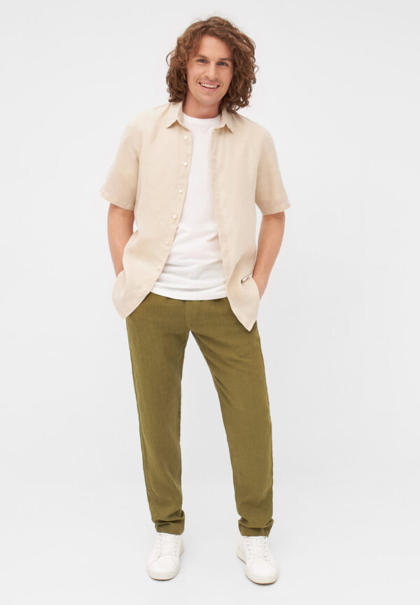 Chino Hose ERIC aus Leinen Trousers GB1594 Olive Oil Linen